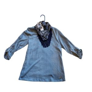 NWT Adrienne Vittadini Womens Blue 3/4 Sleeve Blouse w/Detachable Scarf Med D41